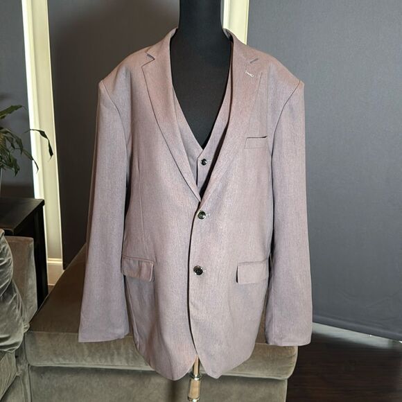 Men’s Gray 3 Piece Suit Notched Lapel 2 Button Closure Size 50 Jacket 44 Pants